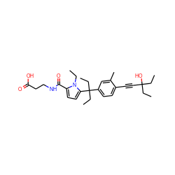 CCn1c(C(=O)NCCC(=O)O)ccc1C(CC)(CC)c1ccc(C#CC(O)(CC)CC)c(C)c1 ZINC001772648689