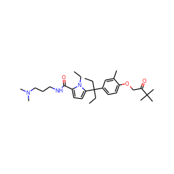 CCn1c(C(=O)NCCCN(C)C)ccc1C(CC)(CC)c1ccc(OCC(=O)C(C)(C)C)c(C)c1 ZINC000653781646