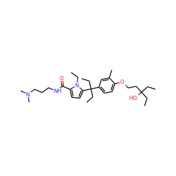 CCn1c(C(=O)NCCCN(C)C)ccc1C(CC)(CC)c1ccc(OCCC(O)(CC)CC)c(C)c1 ZINC001772650949