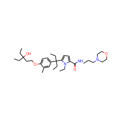 CCn1c(C(=O)NCCCN2CCOCC2)ccc1C(CC)(CC)c1ccc(OCCC(O)(CC)CC)c(C)c1 ZINC001772574098