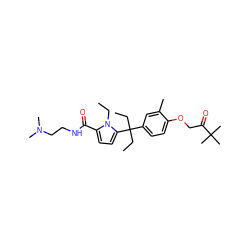 CCn1c(C(=O)NCCN(C)C)ccc1C(CC)(CC)c1ccc(OCC(=O)C(C)(C)C)c(C)c1 ZINC000653781594