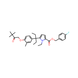 CCn1c(C(=O)OCc2ccc(F)cc2)ccc1C(CC)(CC)c1ccc(OCC(=O)C(C)(C)C)c(C)c1 ZINC000653803291