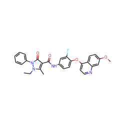 CCn1c(C)c(C(=O)Nc2ccc(Oc3ccnc4cc(OC)ccc34)c(F)c2)c(=O)n1-c1ccccc1 ZINC000084759212