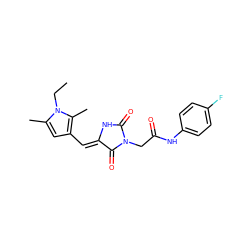 CCn1c(C)cc(/C=C2\NC(=O)N(CC(=O)Nc3ccc(F)cc3)C2=O)c1C ZINC000004364128