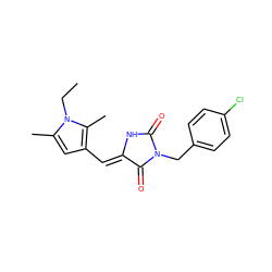 CCn1c(C)cc(/C=C2\NC(=O)N(Cc3ccc(Cl)cc3)C2=O)c1C ZINC000012731623