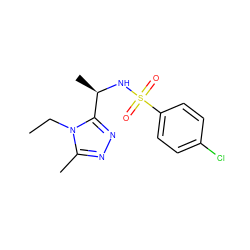 CCn1c(C)nnc1[C@@H](C)NS(=O)(=O)c1ccc(Cl)cc1 ZINC000299854535