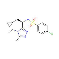 CCn1c(C)nnc1[C@@H](CC1CC1)NS(=O)(=O)c1ccc(Cl)cc1 ZINC000202523211