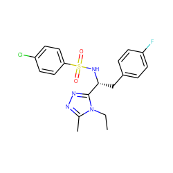 CCn1c(C)nnc1[C@@H](Cc1ccc(F)cc1)NS(=O)(=O)c1ccc(Cl)cc1 ZINC000299867584