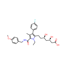 CCn1c(CC[C@@H](O)C[C@@H](O)CC(=O)O)c(-c2ccc(F)cc2)c(C)c1C(=O)NCc1ccc(OC)cc1 ZINC000014967836