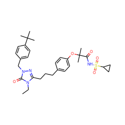 CCn1c(CCCc2ccc(OC(C)(C)C(=O)NS(=O)(=O)C3CC3)cc2)nn(Cc2ccc(C(C)(C)C)cc2)c1=O ZINC000169343872