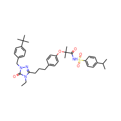 CCn1c(CCCc2ccc(OC(C)(C)C(=O)NS(=O)(=O)c3ccc(C(C)C)cc3)cc2)nn(Cc2ccc(C(C)(C)C)cc2)c1=O ZINC000169343866