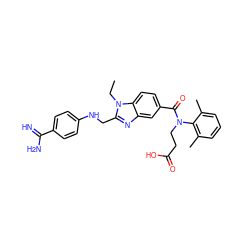 CCn1c(CNc2ccc(C(=N)N)cc2)nc2cc(C(=O)N(CCC(=O)O)c3c(C)cccc3C)ccc21 ZINC001772603511