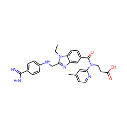 CCn1c(CNc2ccc(C(=N)N)cc2)nc2cc(C(=O)N(CCC(=O)O)c3cc(C)ccn3)ccc21 ZINC001772587321