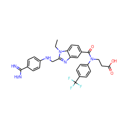 CCn1c(CNc2ccc(C(=N)N)cc2)nc2cc(C(=O)N(CCC(=O)O)c3ccc(C(F)(F)F)cc3)ccc21 ZINC000653779736