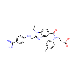 CCn1c(CNc2ccc(C(=N)N)cc2)nc2cc(C(=O)N(CCC(=O)O)c3ccc(C)cc3)ccc21 ZINC001772642746