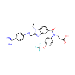 CCn1c(CNc2ccc(C(=N)N)cc2)nc2cc(C(=O)N(CCC(=O)O)c3ccc(OC(F)(F)F)cc3)ccc21 ZINC000653782606