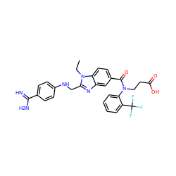 CCn1c(CNc2ccc(C(=N)N)cc2)nc2cc(C(=O)N(CCC(=O)O)c3ccccc3C(F)(F)F)ccc21 ZINC000653790920