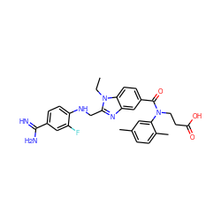 CCn1c(CNc2ccc(C(=N)N)cc2F)nc2cc(C(=O)N(CCC(=O)O)c3cc(C)ccc3C)ccc21 ZINC000653842123