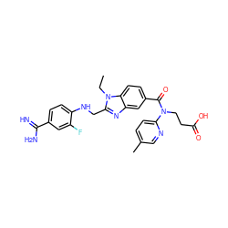 CCn1c(CNc2ccc(C(=N)N)cc2F)nc2cc(C(=O)N(CCC(=O)O)c3ccc(C)cn3)ccc21 ZINC000299867847