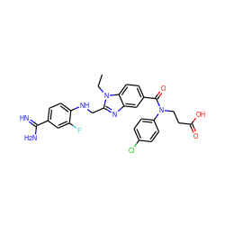 CCn1c(CNc2ccc(C(=N)N)cc2F)nc2cc(C(=O)N(CCC(=O)O)c3ccc(Cl)cc3)ccc21 ZINC000299856534