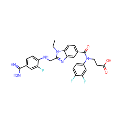 CCn1c(CNc2ccc(C(=N)N)cc2F)nc2cc(C(=O)N(CCC(=O)O)c3ccc(F)c(F)c3)ccc21 ZINC000653843539