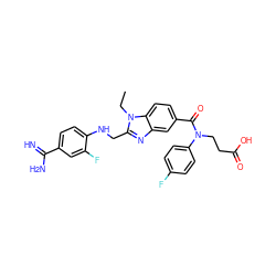 CCn1c(CNc2ccc(C(=N)N)cc2F)nc2cc(C(=O)N(CCC(=O)O)c3ccc(F)cc3)ccc21 ZINC000299866258