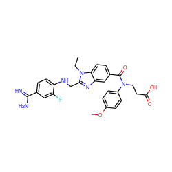 CCn1c(CNc2ccc(C(=N)N)cc2F)nc2cc(C(=O)N(CCC(=O)O)c3ccc(OC)cc3)ccc21 ZINC000299856950