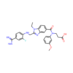 CCn1c(CNc2ccc(C(=N)N)cc2F)nc2cc(C(=O)N(CCC(=O)O)c3cccc(OC)c3)ccc21 ZINC000299866010