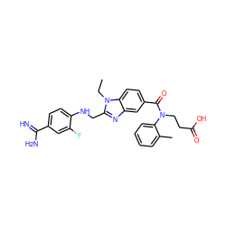 CCn1c(CNc2ccc(C(=N)N)cc2F)nc2cc(C(=O)N(CCC(=O)O)c3ccccc3C)ccc21 ZINC000299863183