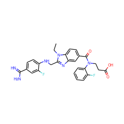 CCn1c(CNc2ccc(C(=N)N)cc2F)nc2cc(C(=O)N(CCC(=O)O)c3ccccc3F)ccc21 ZINC000299860262