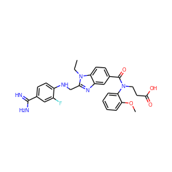 CCn1c(CNc2ccc(C(=N)N)cc2F)nc2cc(C(=O)N(CCC(=O)O)c3ccccc3OC)ccc21 ZINC000299867278