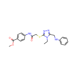 CCn1c(CNc2ccccc2)nnc1SCC(=O)Nc1ccc(C(=O)OC)cc1 ZINC000084687427