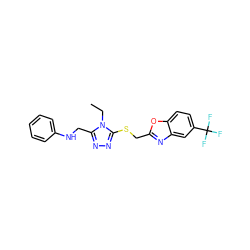 CCn1c(CNc2ccccc2)nnc1SCc1nc2cc(C(F)(F)F)ccc2o1 ZINC000084689843