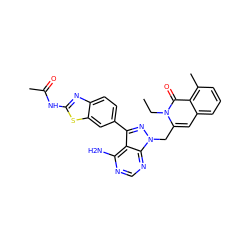 CCn1c(Cn2nc(-c3ccc4nc(NC(C)=O)sc4c3)c3c(N)ncnc32)cc2cccc(C)c2c1=O ZINC000088345756