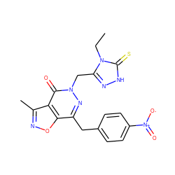 CCn1c(Cn2nc(Cc3ccc([N+](=O)[O-])cc3)c3onc(C)c3c2=O)n[nH]c1=S ZINC000084636121