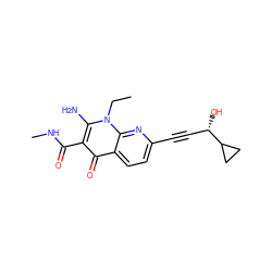 CCn1c(N)c(C(=O)NC)c(=O)c2ccc(C#C[C@H](O)C3CC3)nc21 ZINC000096168453