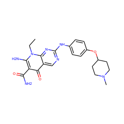 CCn1c(N)c(C(N)=O)c(=O)c2cnc(Nc3ccc(OC4CCN(C)CC4)cc3)nc21 ZINC000118367833