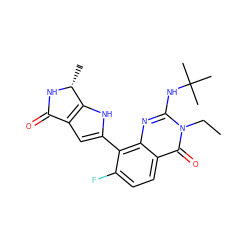 CCn1c(NC(C)(C)C)nc2c(-c3cc4c([nH]3)[C@@H](C)NC4=O)c(F)ccc2c1=O ZINC000223430493