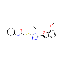 CCn1c(SCC(=O)NC2CCCCC2)nnc1-c1cc2cccc(OC)c2o1 ZINC000000813724