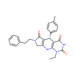 CCn1c2c(c(=O)[nH]c1=O)[C@@H](c1ccc(C)cc1)C1=C(CN(CCc3ccccc3)C1=O)N2 ZINC001772633126