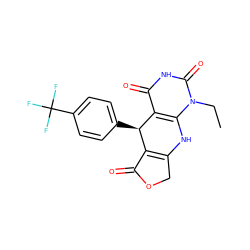 CCn1c2c(c(=O)[nH]c1=O)[C@H](c1ccc(C(F)(F)F)cc1)C1=C(COC1=O)N2 ZINC001772631875