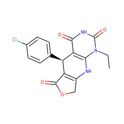 CCn1c2c(c(=O)[nH]c1=O)[C@H](c1ccc(Cl)cc1)C1=C(COC1=O)N2 ZINC000004495924