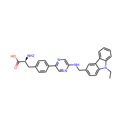 CCn1c2ccccc2c2cc(CNc3cnc(-c4ccc(C[C@H](N)C(=O)O)cc4)cn3)ccc21 ZINC000040895677