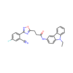 CCn1c2ccccc2c2cc(NC(=O)CCc3nc(-c4ccc(F)cc4C#N)no3)ccc21 ZINC000040974760