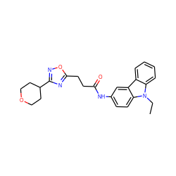 CCn1c2ccccc2c2cc(NC(=O)CCc3nc(C4CCOCC4)no3)ccc21 ZINC000040425171