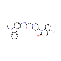 CCn1c2ccccc2c2cc(NC(=O)CN3CCC(N4C(=O)OCc5c(Cl)cccc54)CC3)ccc21 ZINC000013612725