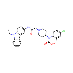 CCn1c2ccccc2c2cc(NC(=O)CN3CCC(N4C(=O)OCc5cc(Cl)ccc54)CC3)ccc21 ZINC000013612728