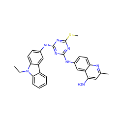 CCn1c2ccccc2c2cc(Nc3nc(Nc4ccc5nc(C)cc(N)c5c4)nc(SC)n3)ccc21 ZINC000098084092