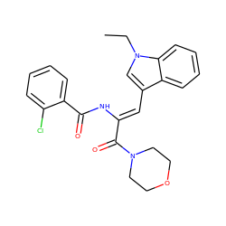 CCn1cc(/C=C(\NC(=O)c2ccccc2Cl)C(=O)N2CCOCC2)c2ccccc21 ZINC000015936433