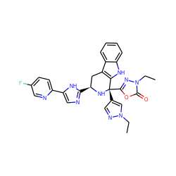 CCn1cc([C@@]2(c3nn(CC)c(=O)o3)N[C@@H](c3ncc(-c4ccc(F)cn4)[nH]3)Cc3c2[nH]c2ccccc32)cn1 ZINC000473125519